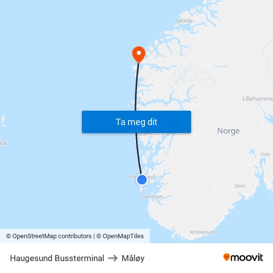 Haugesund Bussterminal to Måløy map
