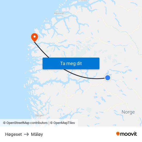 Høgeset to Måløy map