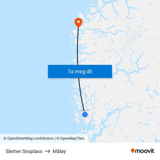 Sletten Snuplass to Måløy map