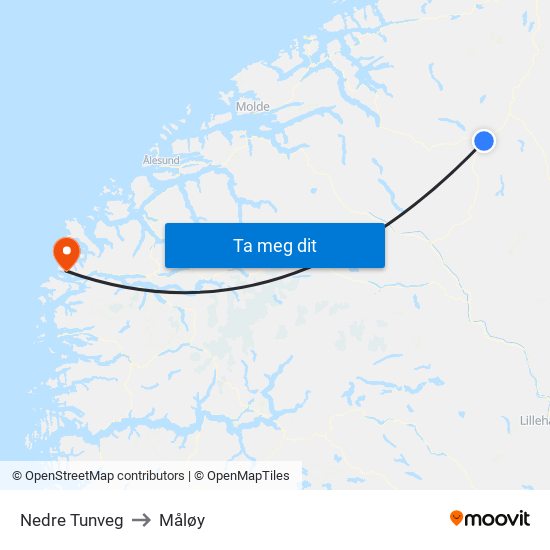 Nedre Tunveg to Måløy map