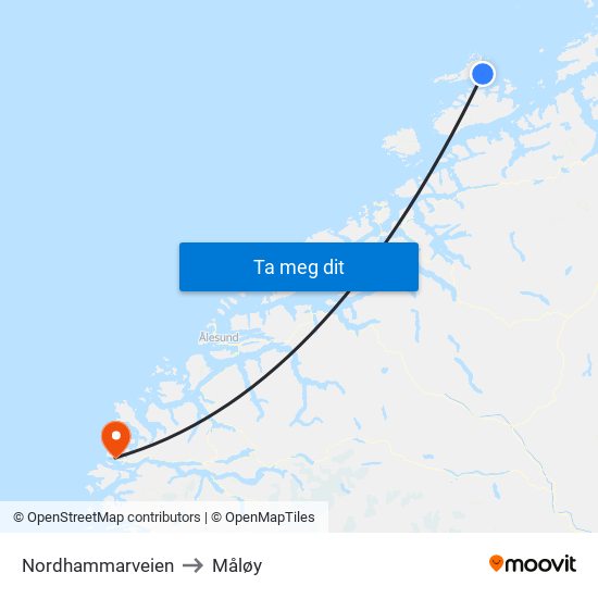 Nordhammarveien to Måløy map