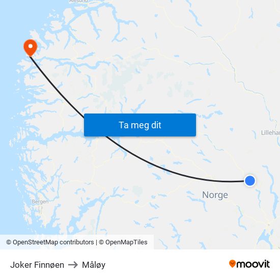 Joker Finnøen to Måløy map