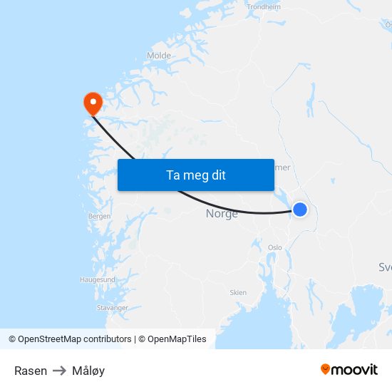 Rasen to Måløy map