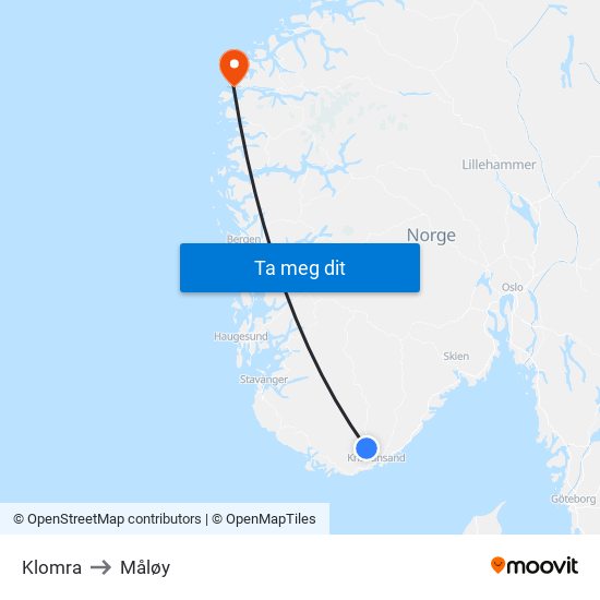 Klomra to Måløy map