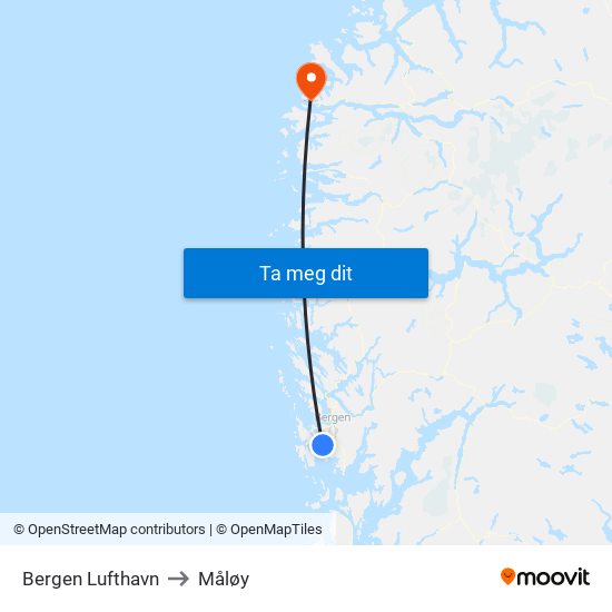 Bergen Lufthavn to Måløy map