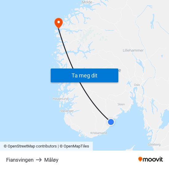 Fiansvingen to Måløy map