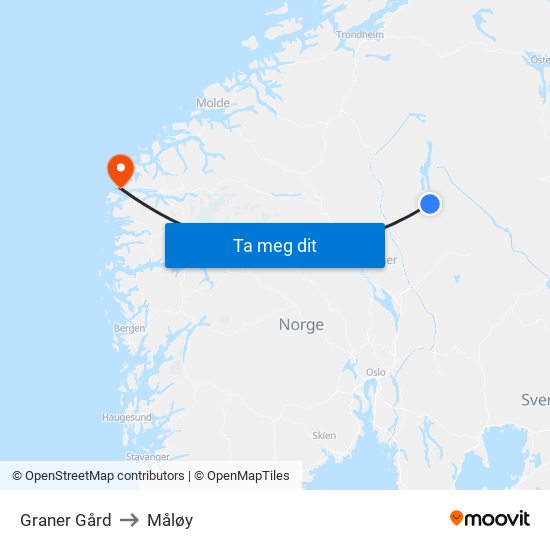 Graner Gård to Måløy map