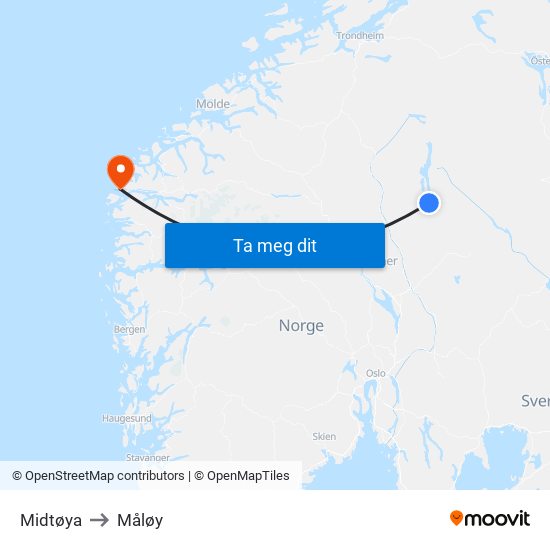 Midtøya to Måløy map
