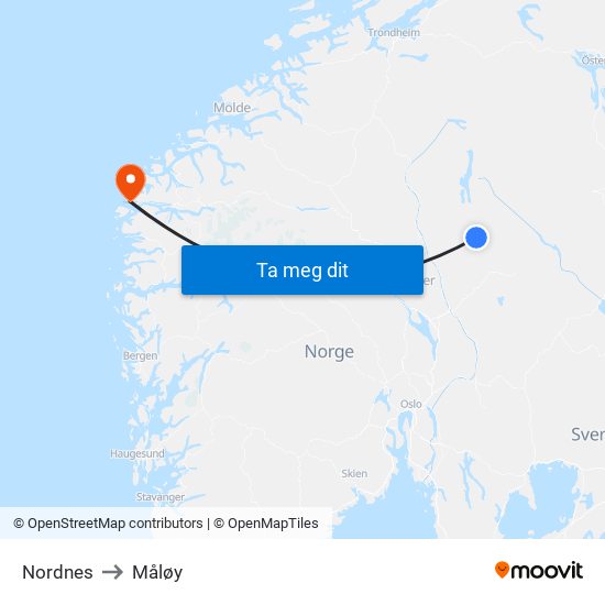 Nordnes to Måløy map