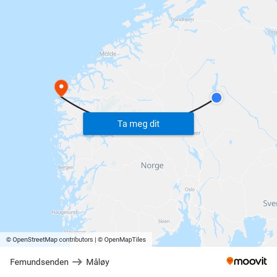 Femundsenden to Måløy map