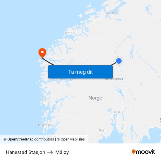 Hanestad Stasjon to Måløy map