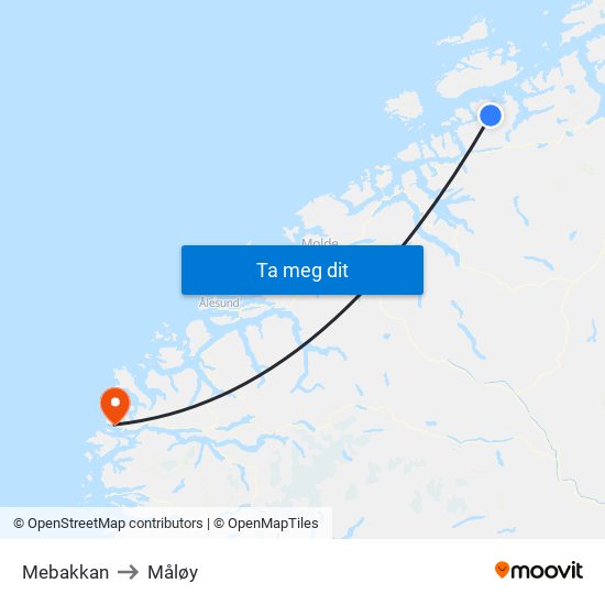 Mebakkan to Måløy map