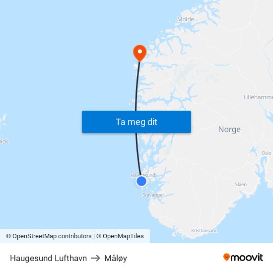 Haugesund Lufthavn to Måløy map