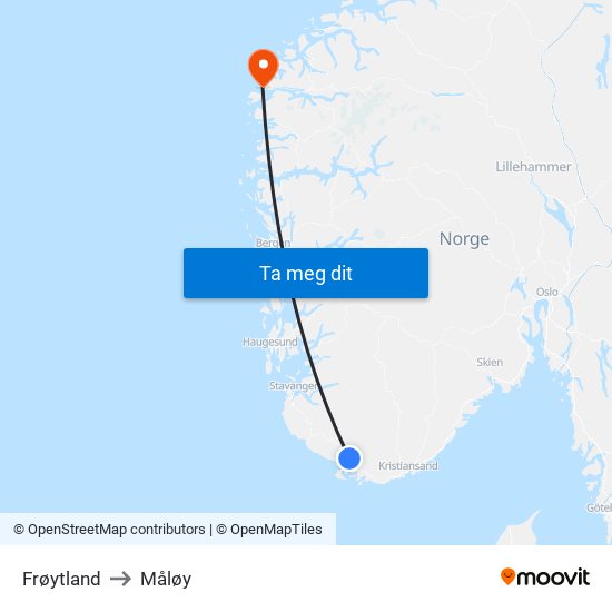 Frøytland to Måløy map