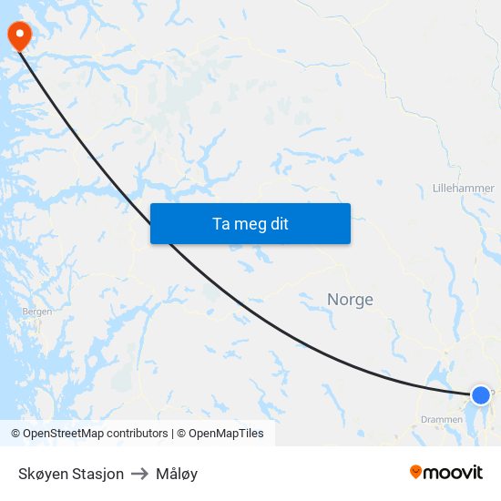 Skøyen Stasjon to Måløy map