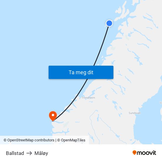 Ballstad to Måløy map