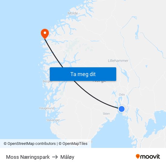 Moss Næringspark to Måløy map