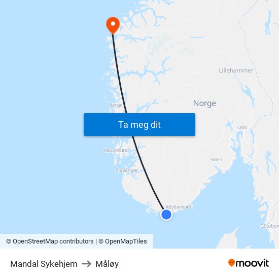 Mandal Sykehjem to Måløy map