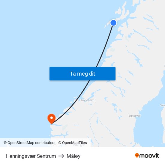 Henningsvær Sentrum to Måløy map