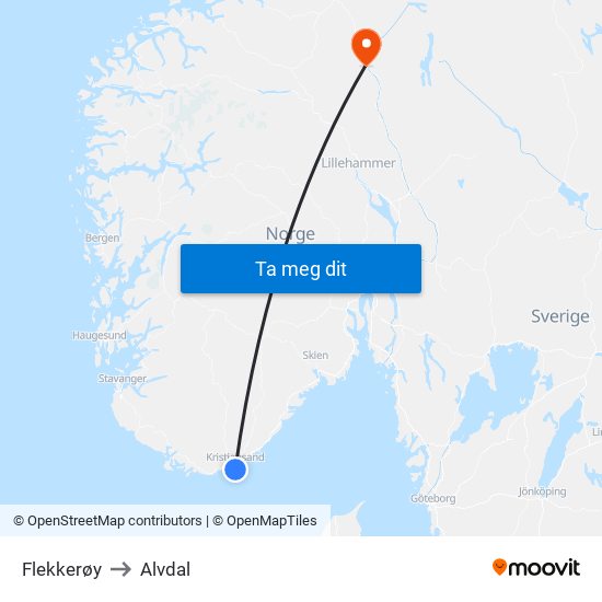 Flekkerøy to Alvdal map