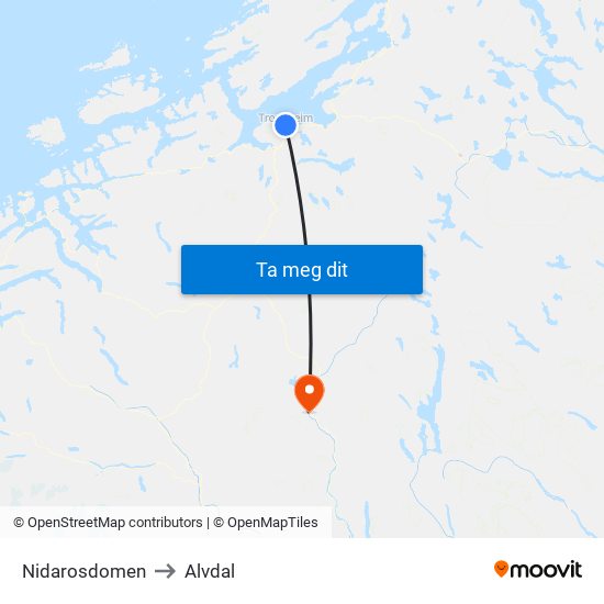 Nidarosdomen to Alvdal map