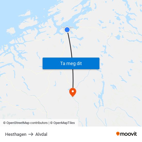 Hesthagen to Alvdal map