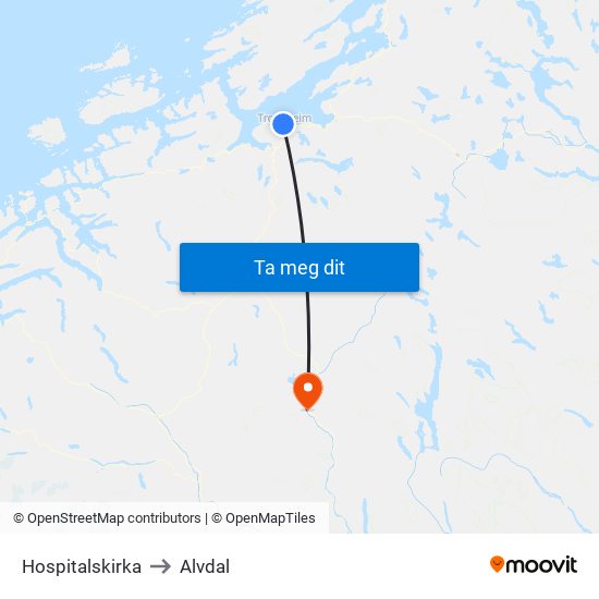 Hospitalskirka to Alvdal map
