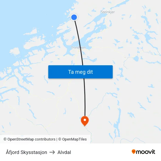 Åfjord Skysstasjon to Alvdal map