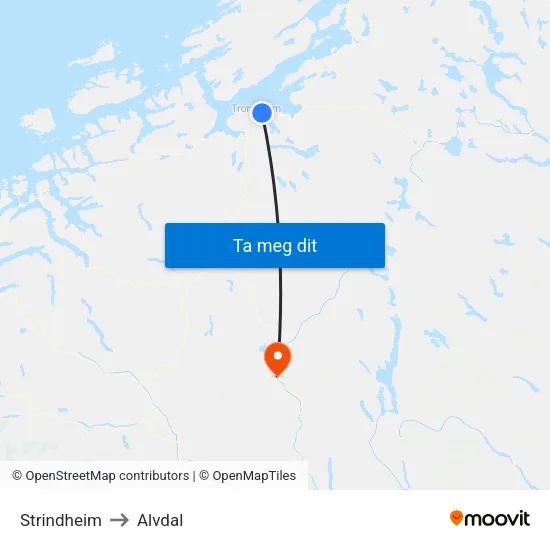 Strindheim to Alvdal map