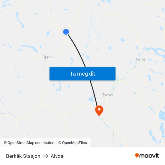 Berkåk Stasjon to Alvdal map