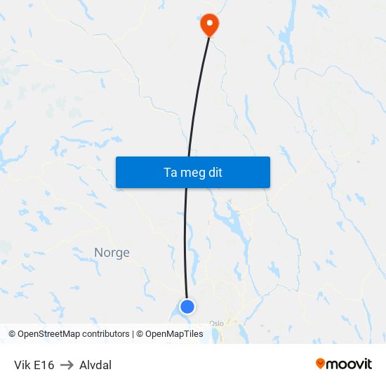 Vik E16 to Alvdal map