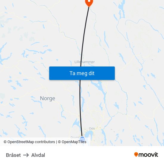 Bråset to Alvdal map