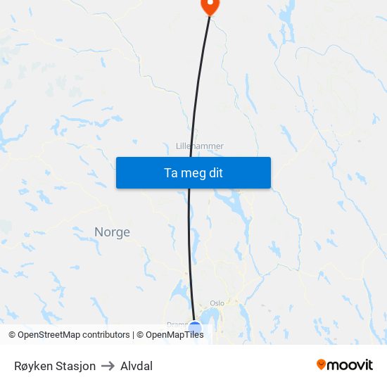 Røyken Stasjon to Alvdal map