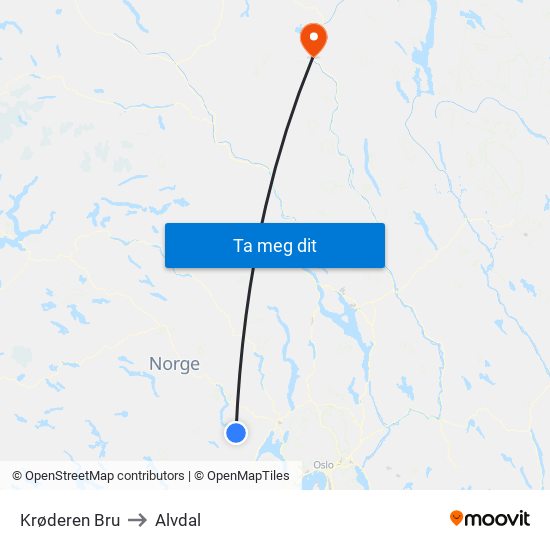 Krøderen Bru to Alvdal map