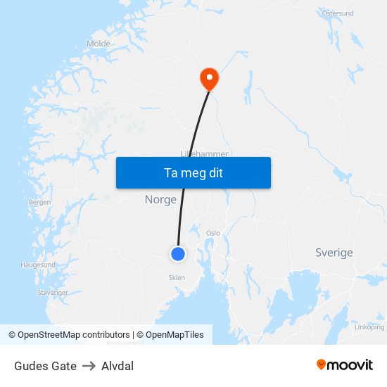 Gudes Gate to Alvdal map