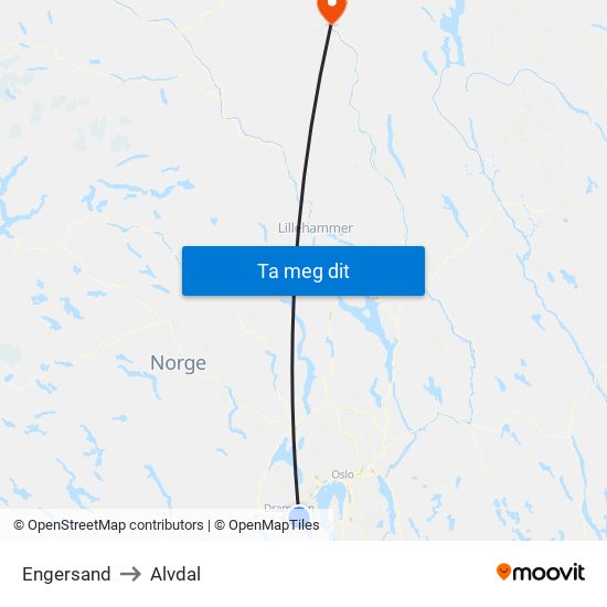 Engersand to Alvdal map