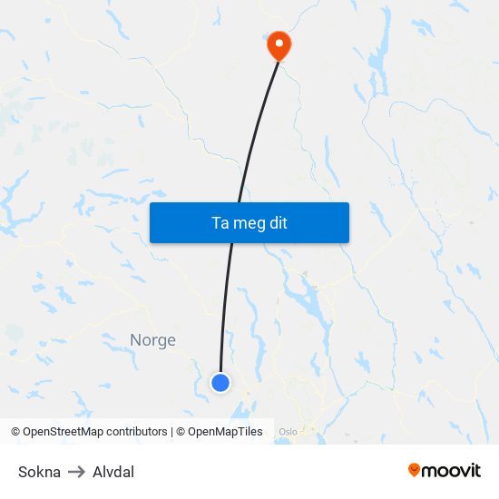 Sokna to Alvdal map