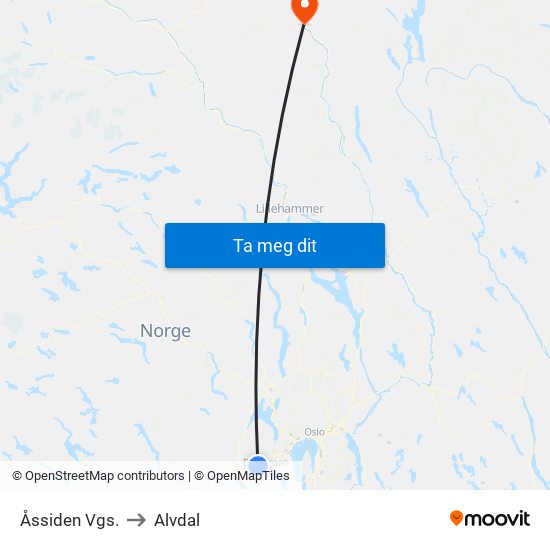 Åssiden Vgs. to Alvdal map