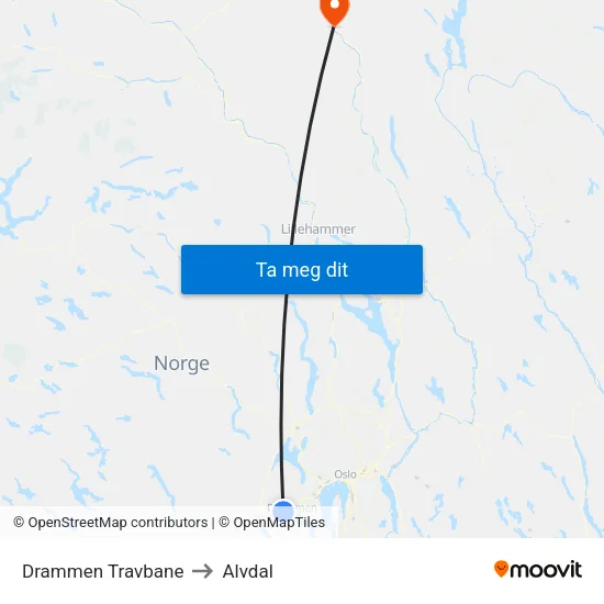 Drammen Travbane to Alvdal map