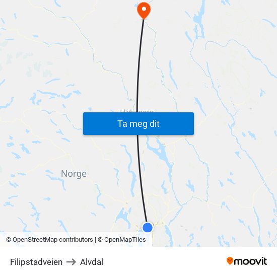 Filipstadveien to Alvdal map