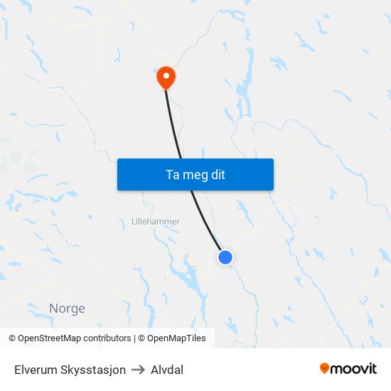 Elverum Skysstasjon to Alvdal map