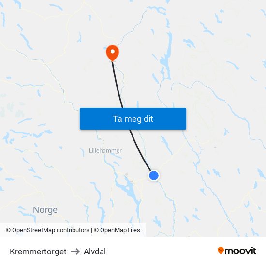 Kremmertorget to Alvdal map