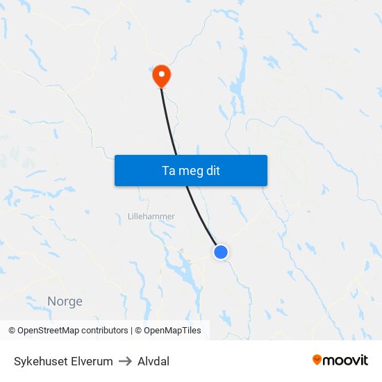 Sykehuset Elverum to Alvdal map