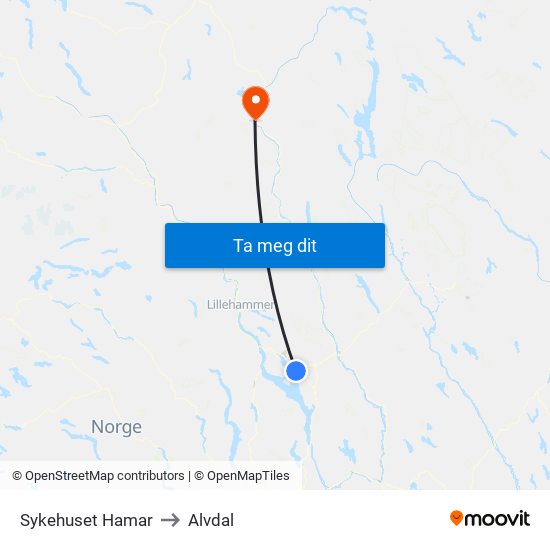 Sykehuset Hamar to Alvdal map