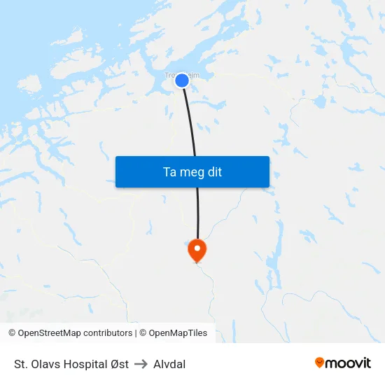 St. Olavs Hospital Øst to Alvdal map