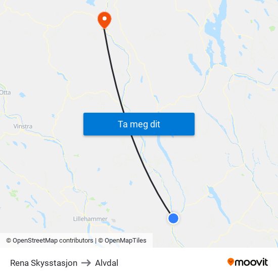 Rena Skysstasjon to Alvdal map