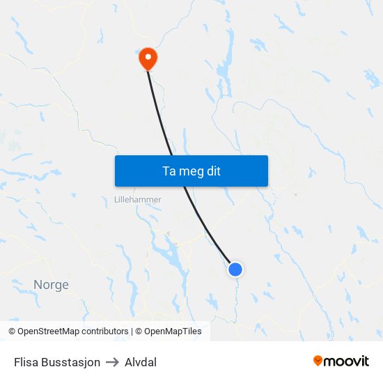 Flisa Busstasjon to Alvdal map