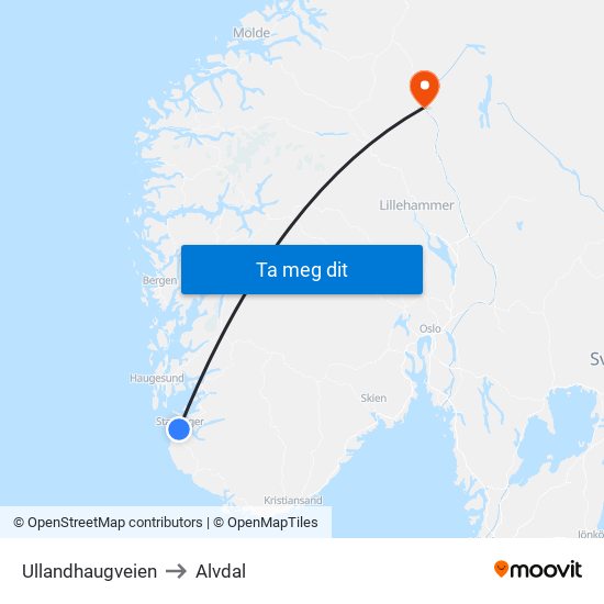 Ullandhaugveien to Alvdal map