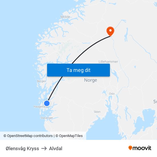 Ølensvåg Kryss to Alvdal map