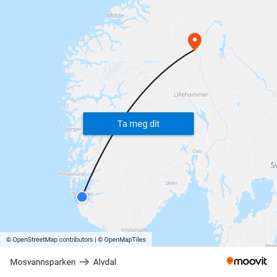 Mosvannsparken to Alvdal map